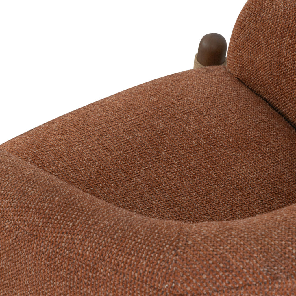 30" Rust and Brown Fabric And Wood Arm Chair