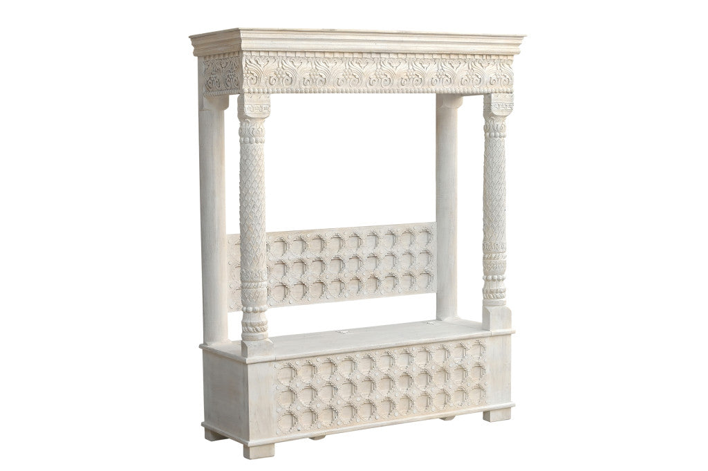 70" White Floral Solid Wood Solid Wood Storage Bench with Flip Top