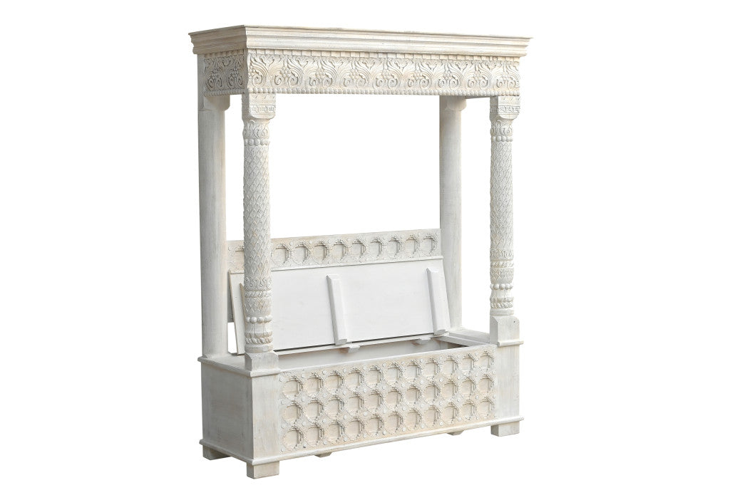 70" White Floral Solid Wood Solid Wood Storage Bench with Flip Top