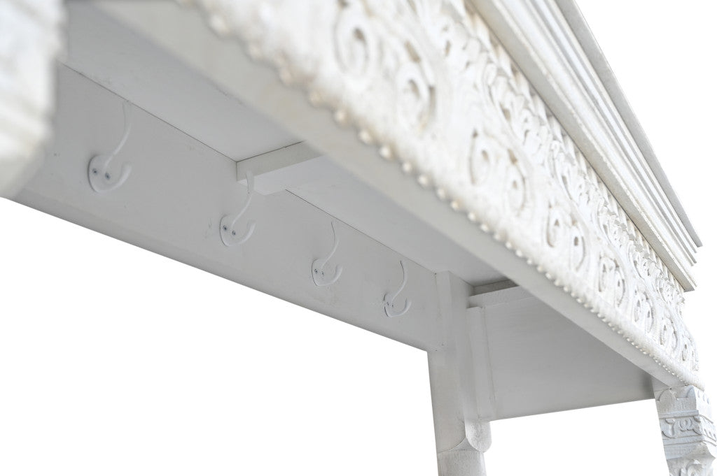 70" White Floral Solid Wood Solid Wood Storage Bench with Flip Top