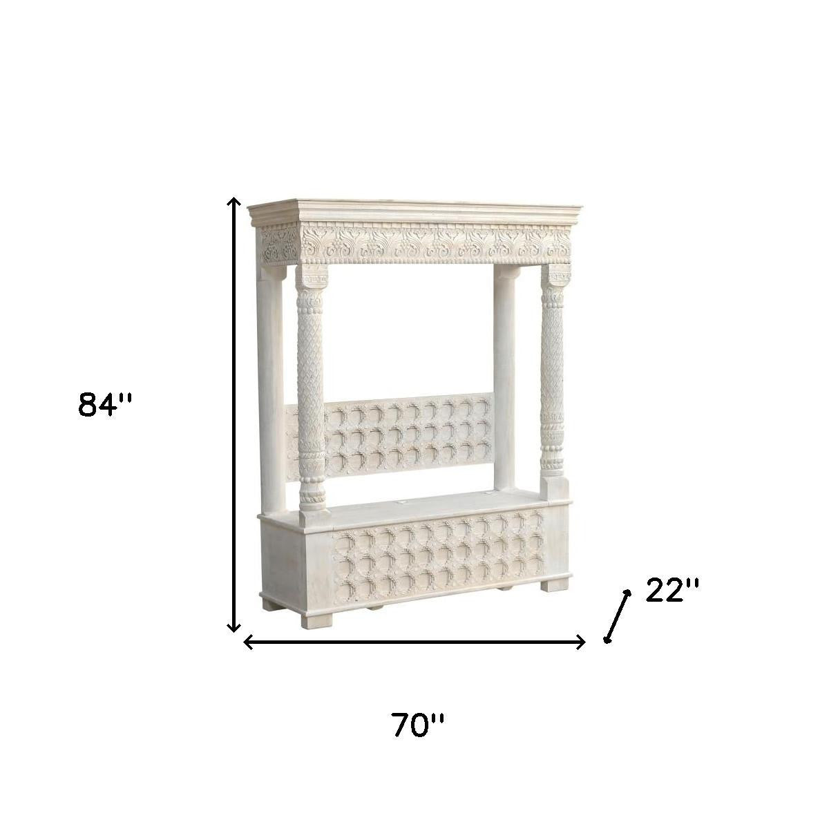 70" White Floral Solid Wood Solid Wood Storage Bench with Flip Top