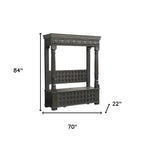 70" Black Floral Solid Wood Solid Wood Storage Bench with Flip Top