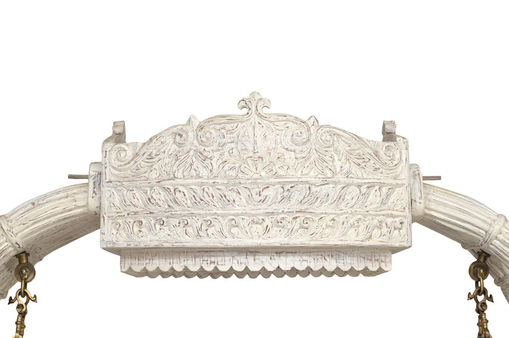 89" White Floral Solid Wood Distressed Solid Wood Bench