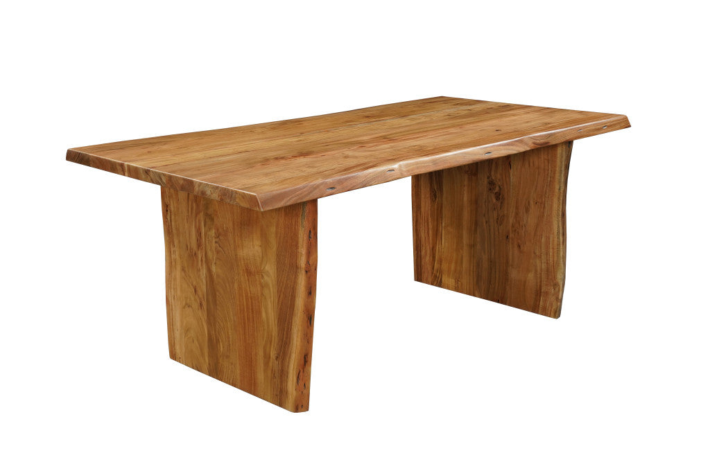 Seven Piece Brown Solid Wood Dining Set with Six Chairs