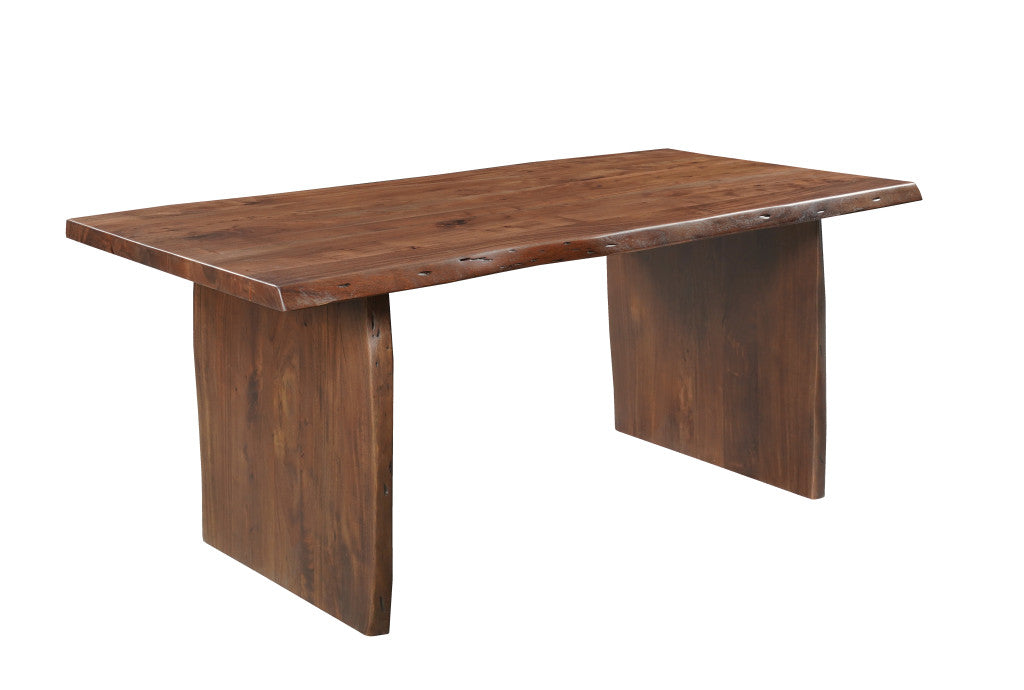 Seven Piece Brown Solid Wood Dining Set with Six Chairs