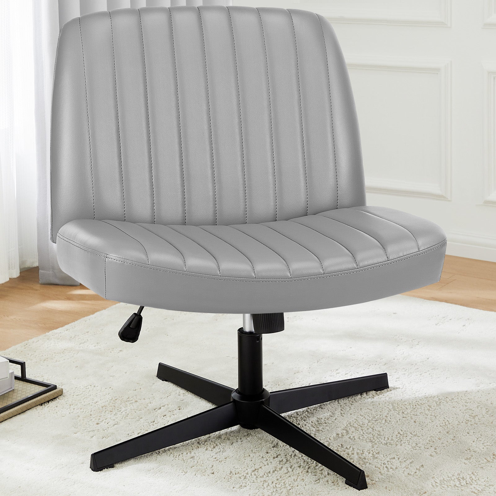 19" Black Tufted Swivel Lounge Chair