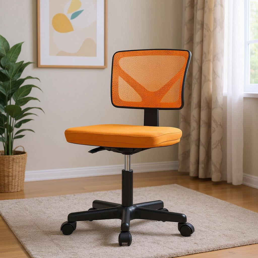 17" Orange and Black Tufted Plastic Swivel Lounge Chair