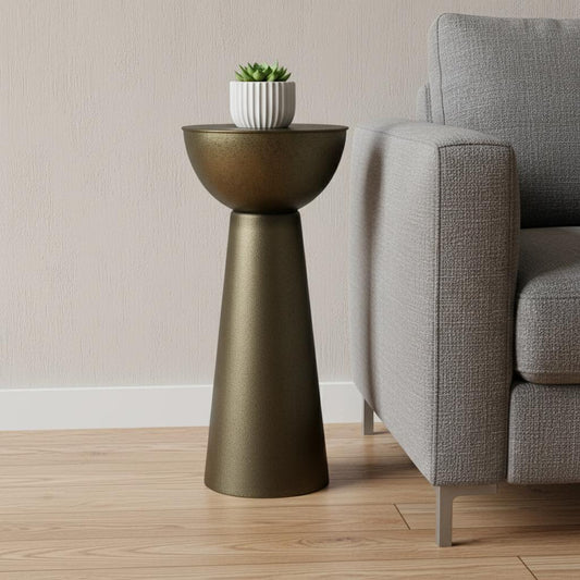 26" Antiqued Gold Metal Round End Table