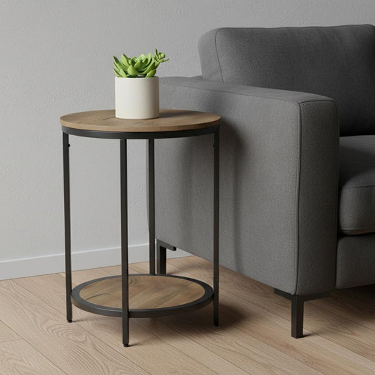 24" Granite Gray Metal Round End Table