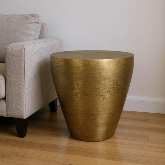 18" Antiqued Brass Aluminum Round End Table