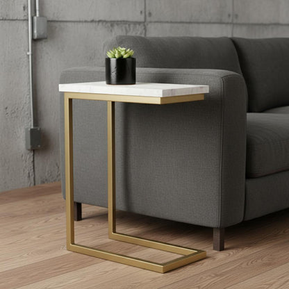 24" Gold Marble End Table And Trunk Storage
