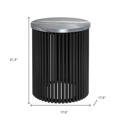 21" Black Marble Round End Table