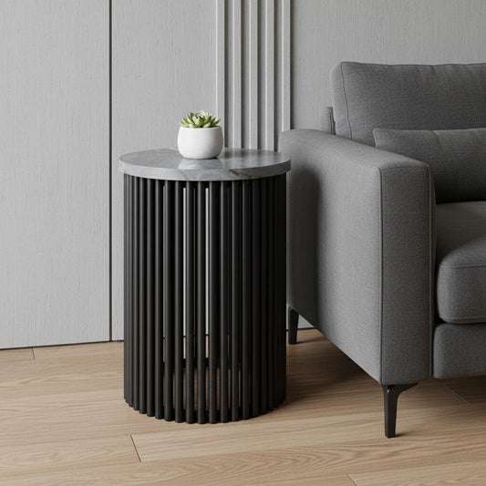 21" Black Marble Round End Table