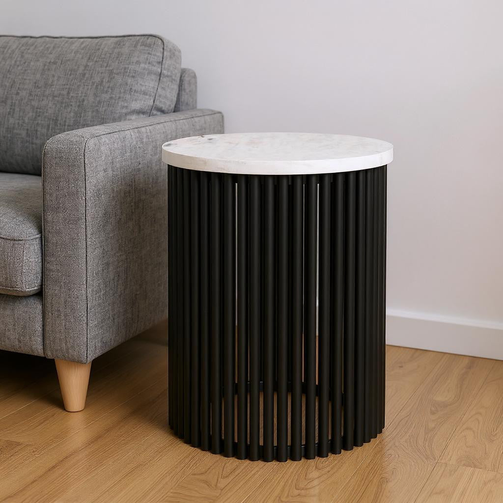 21" White Marble Round End Table
