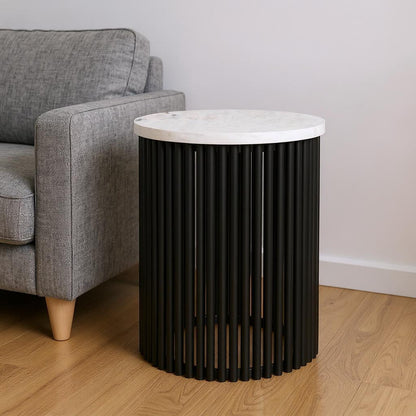 21" White Marble Round End Table