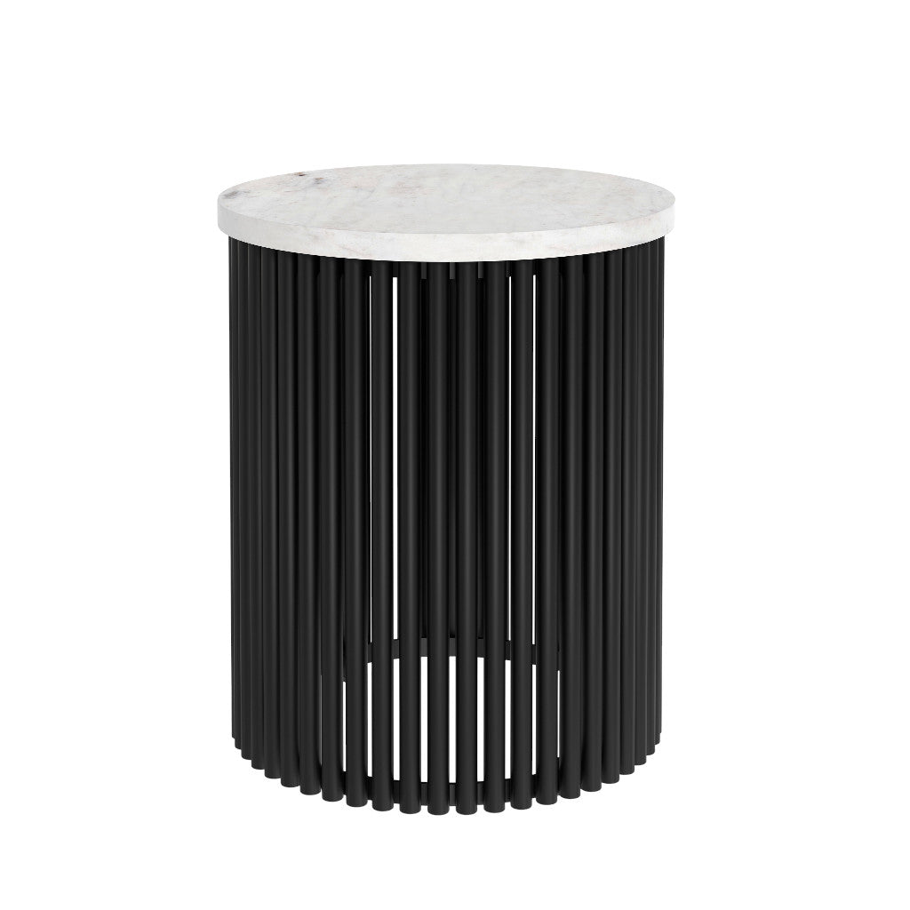 21" White Marble Round End Table