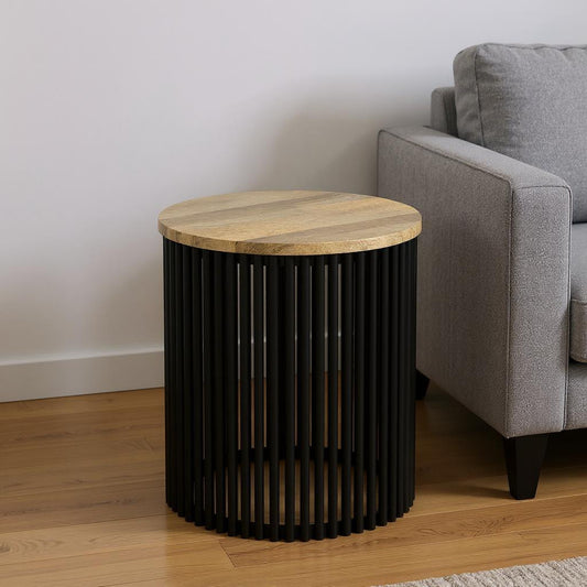 25" Black Metal Round End Table