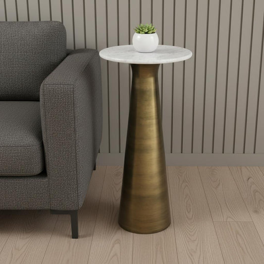 26" Antiqued Brass Metal Round End Table And Trunk Storage