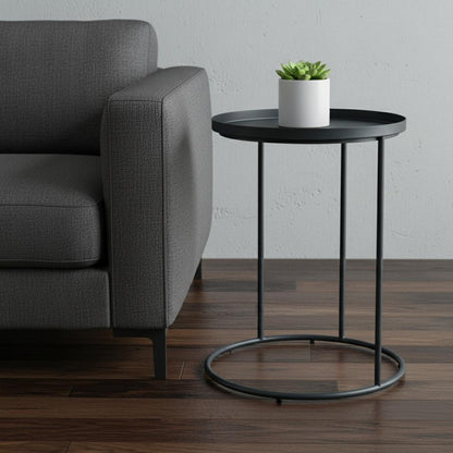 23" Black Metal Round End Table