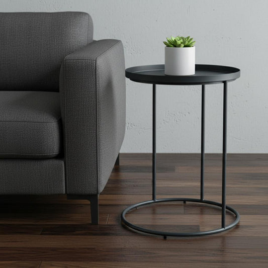 23" Black Metal Round End Table