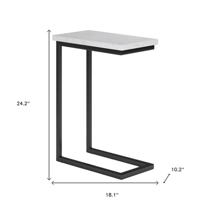 24" White Marble End Table And Trunk Storage