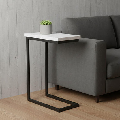 24" White Marble End Table And Trunk Storage
