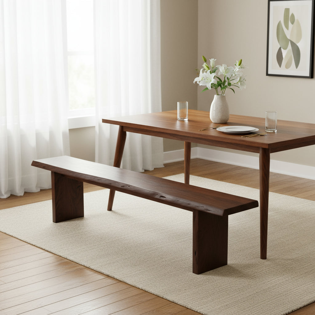 60" Brown Solid Wood Solid Wood Live Edge Dining Bench