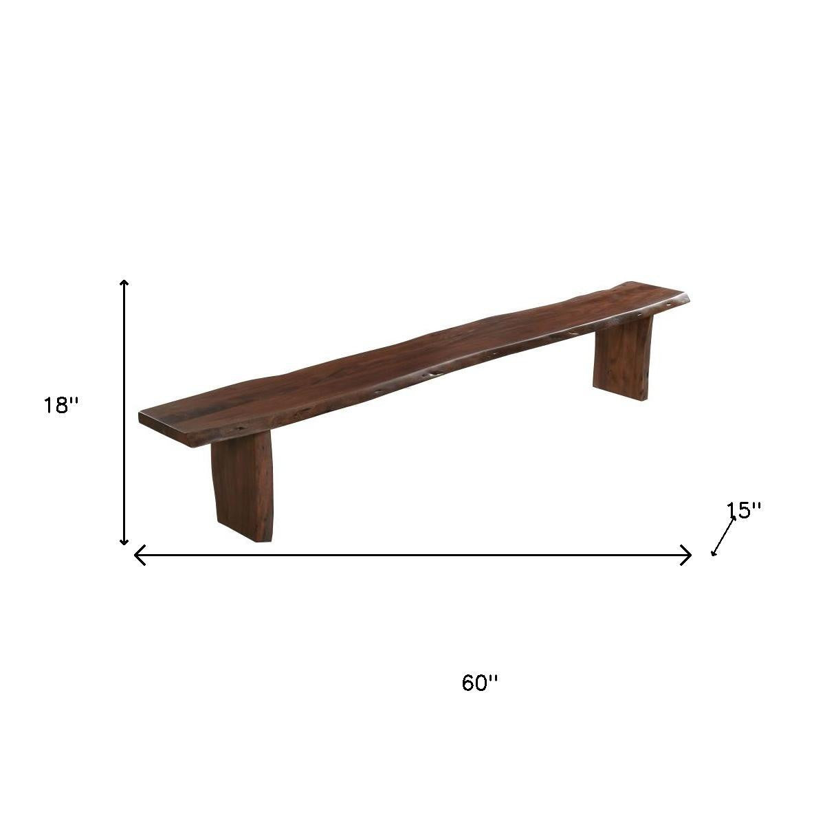60" Brown Solid Wood Solid Wood Live Edge Dining Bench