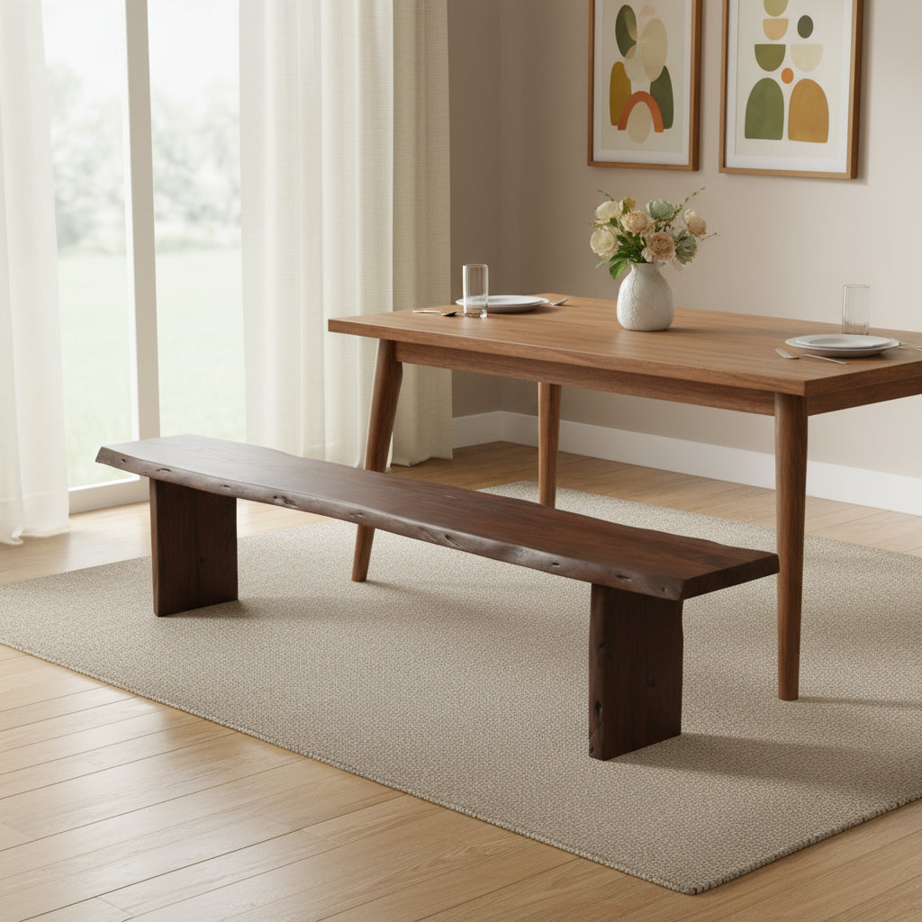 72" Brown Solid Wood Solid Wood Live Edge Dining Bench