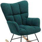 23" Green and Black Boucle Steel And Wood Glider Rocking Chair
