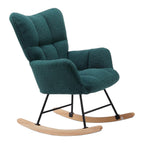 23" Green and Black Boucle Steel And Wood Glider Rocking Chair