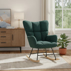 23" Green and Black Boucle Steel And Wood Glider Rocking Chair