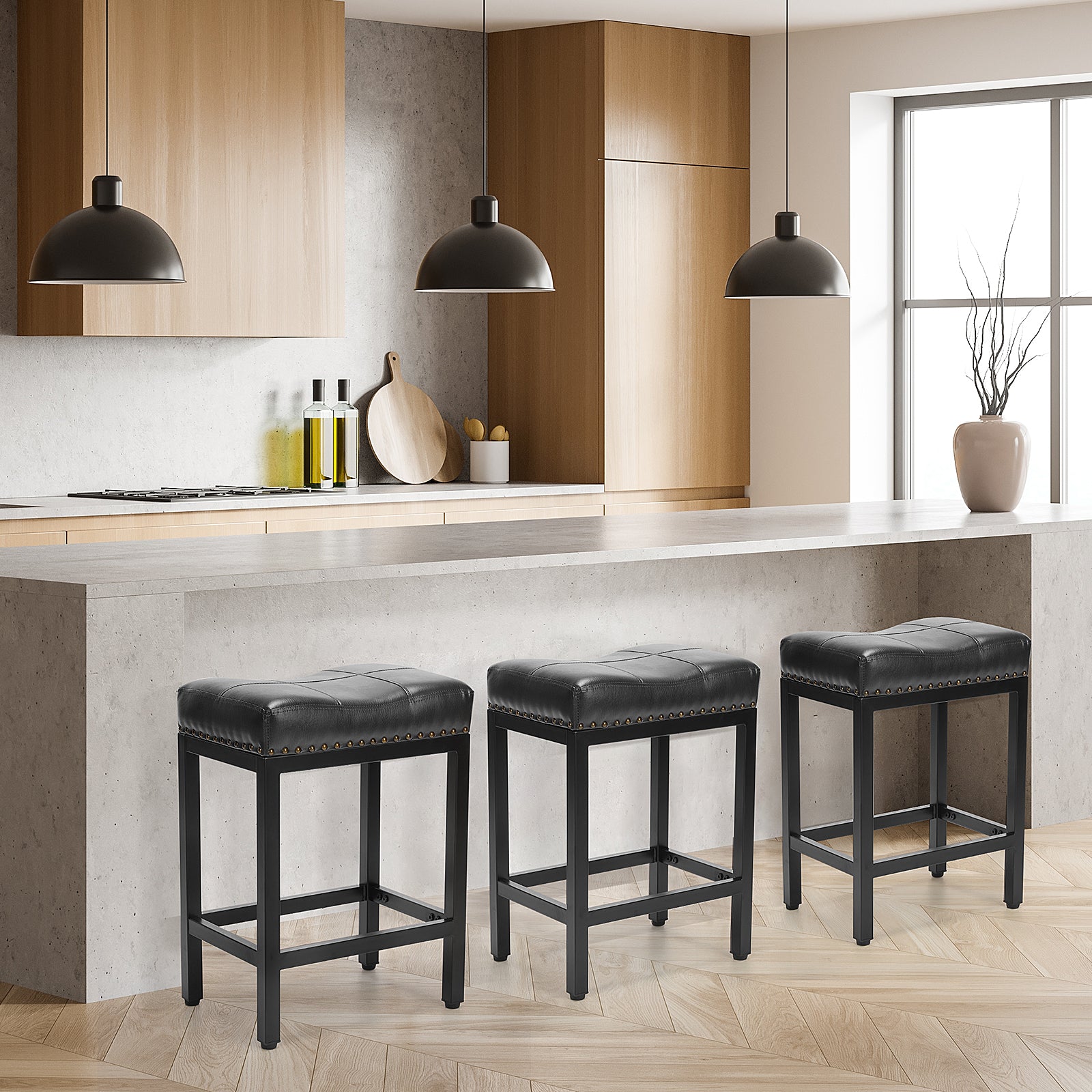 Set of Two 18" Black Tufted Club Chair