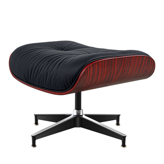 27" Black and Rosewood Tufted Genuine Leather Swivel Lounge Chair With Ottoman