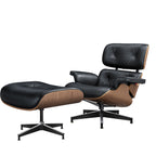 27" Black and Light Brown Tufted Genuine Leather Swivel Lounge Chair With Ottoman