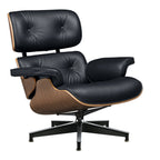 27" Black and Light Brown Tufted Genuine Leather Swivel Lounge Chair With Ottoman