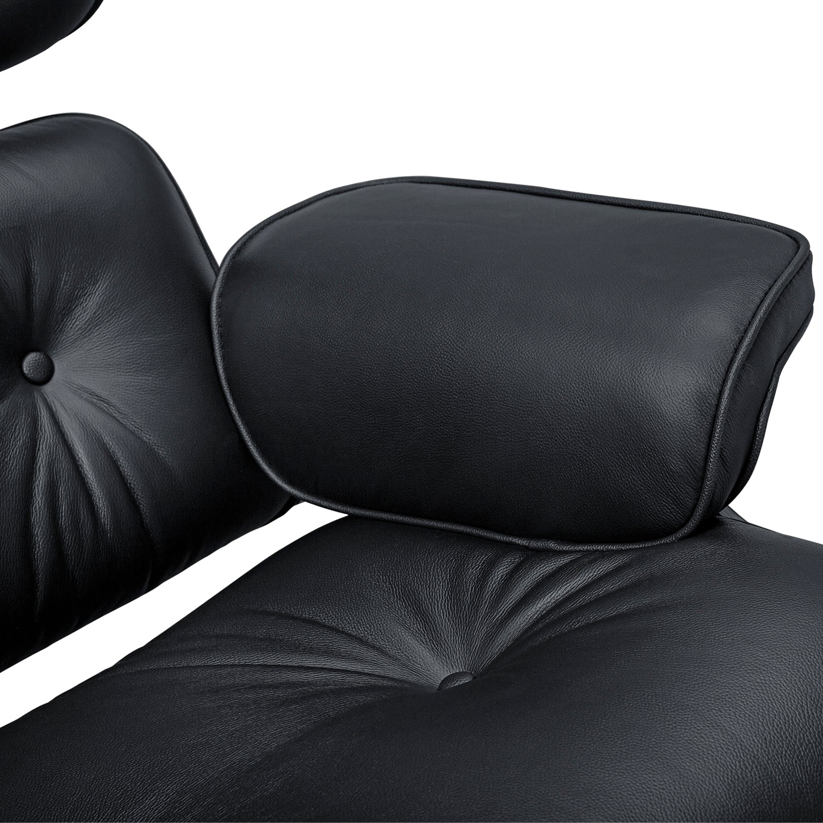 27" Black and Light Brown Tufted Genuine Leather Swivel Lounge Chair With Ottoman