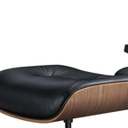 27" Black and Light Brown Tufted Genuine Leather Swivel Lounge Chair With Ottoman