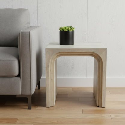 24" White Solid Wood Square Sled End Table