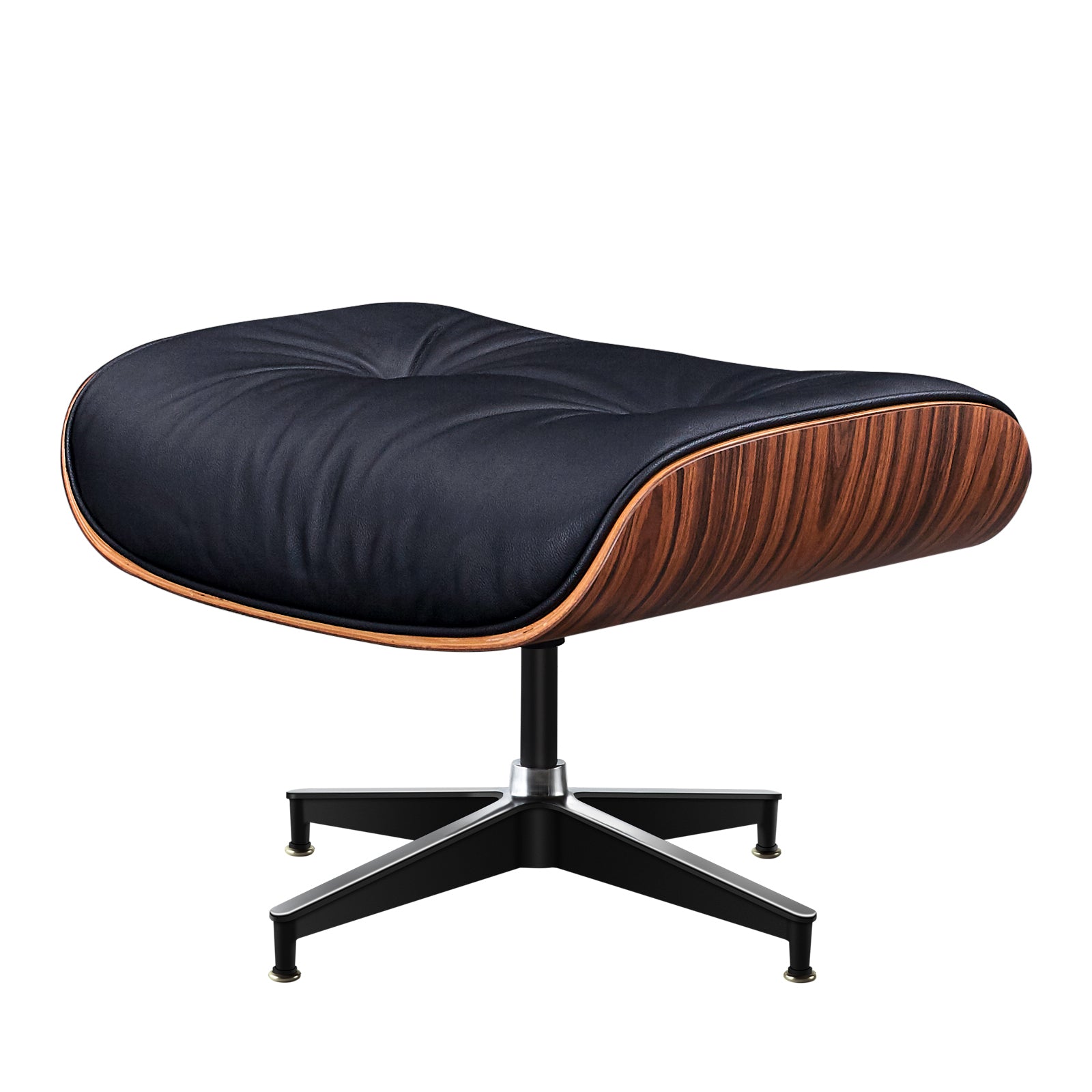 28" Black and Rosewood Tufted Genuine Leather Lounge Chair With Ottoman