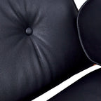 28" Black and Rosewood Tufted Genuine Leather Lounge Chair With Ottoman