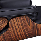 28" Black and Rosewood Tufted Genuine Leather Lounge Chair With Ottoman