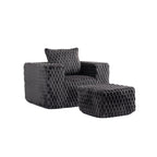 42" Charcoal Chenille Upholstered Arm Chair With Ottoman