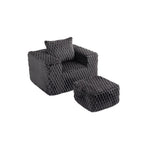 42" Charcoal Chenille Upholstered Arm Chair With Ottoman