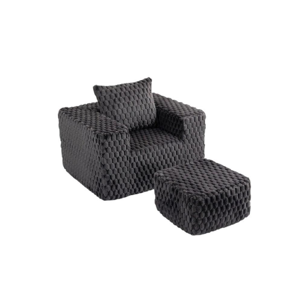 42" Charcoal Chenille Upholstered Arm Chair With Ottoman