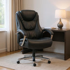 Set of Two Black and Silver Adjustable Height Swivel Rolling Executive Office Chairs