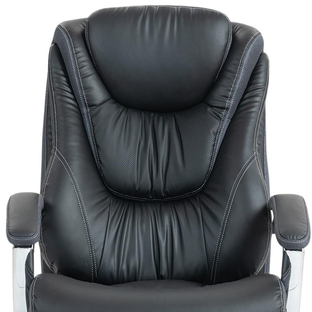 Set of Two Black and Silver Adjustable Height Swivel Rolling Executive Office Chairs