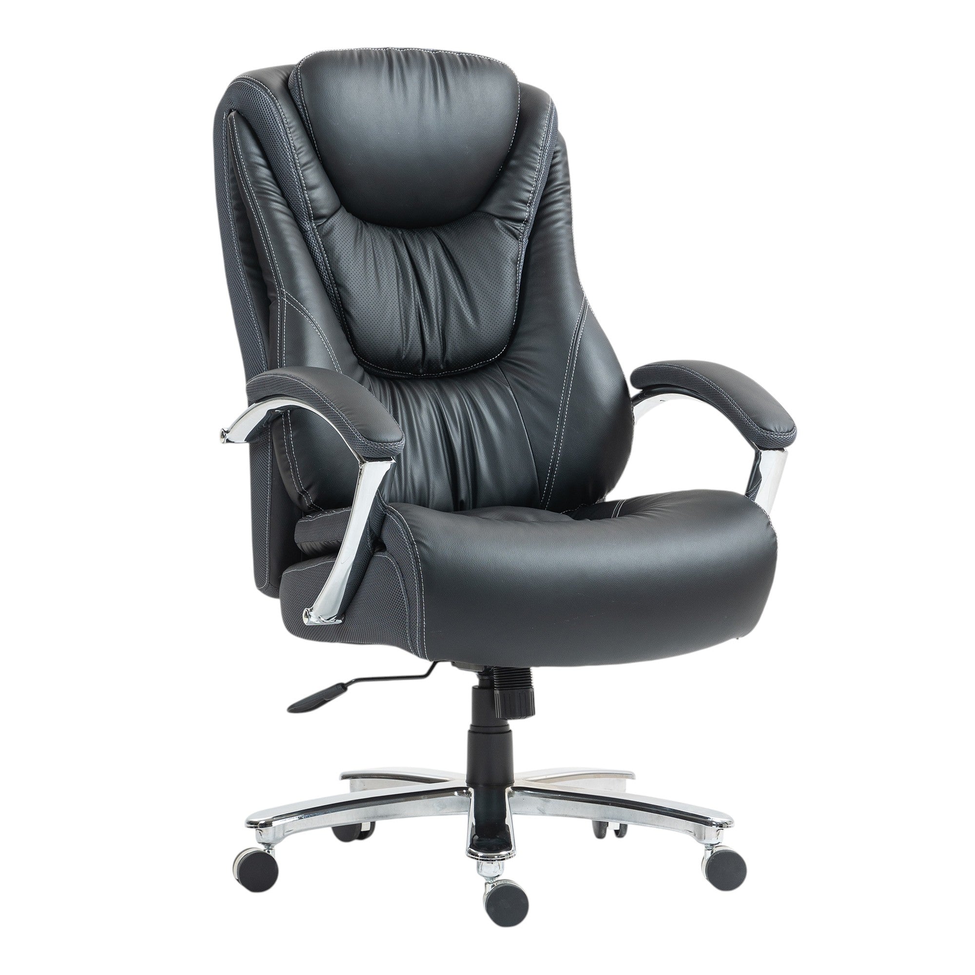Set of Two Black and Silver Adjustable Height Swivel Rolling Executive Office Chairs