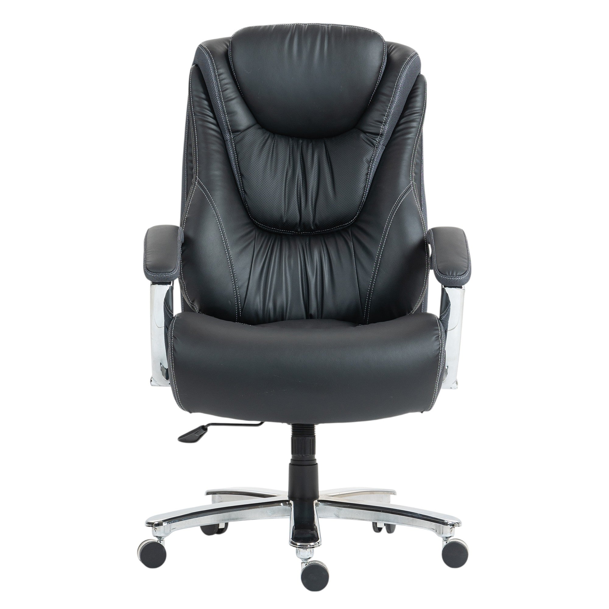 Set of Two Black and Silver Adjustable Height Swivel Rolling Executive Office Chairs