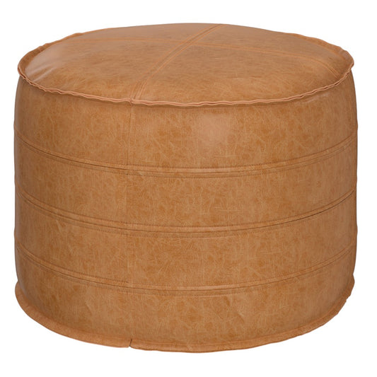 20" Brown Faux Leather Round Pouf Ottoman